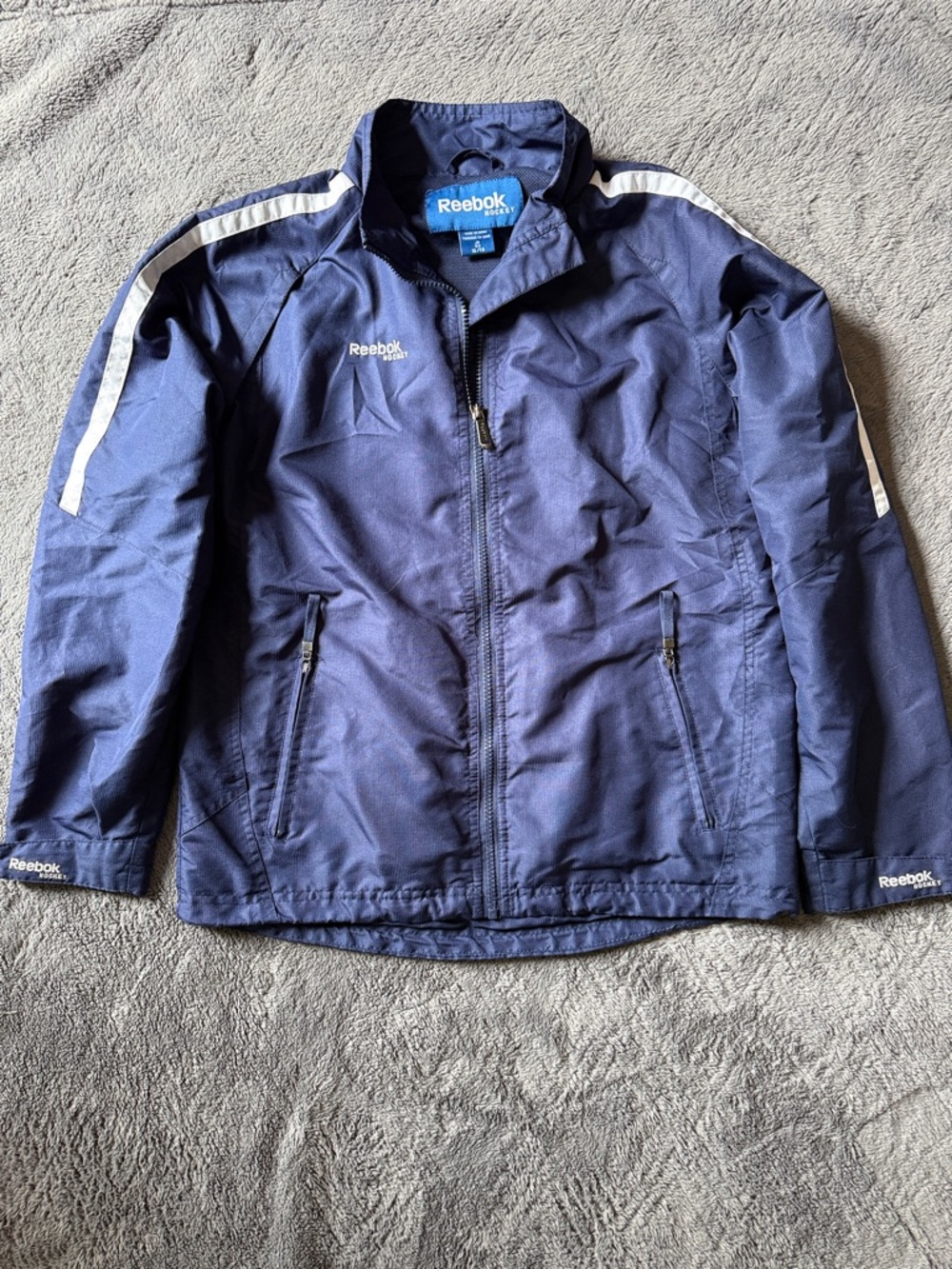 Reebok Hockey Jacket Windbreaker Zip Up Blue Junior Youth XL